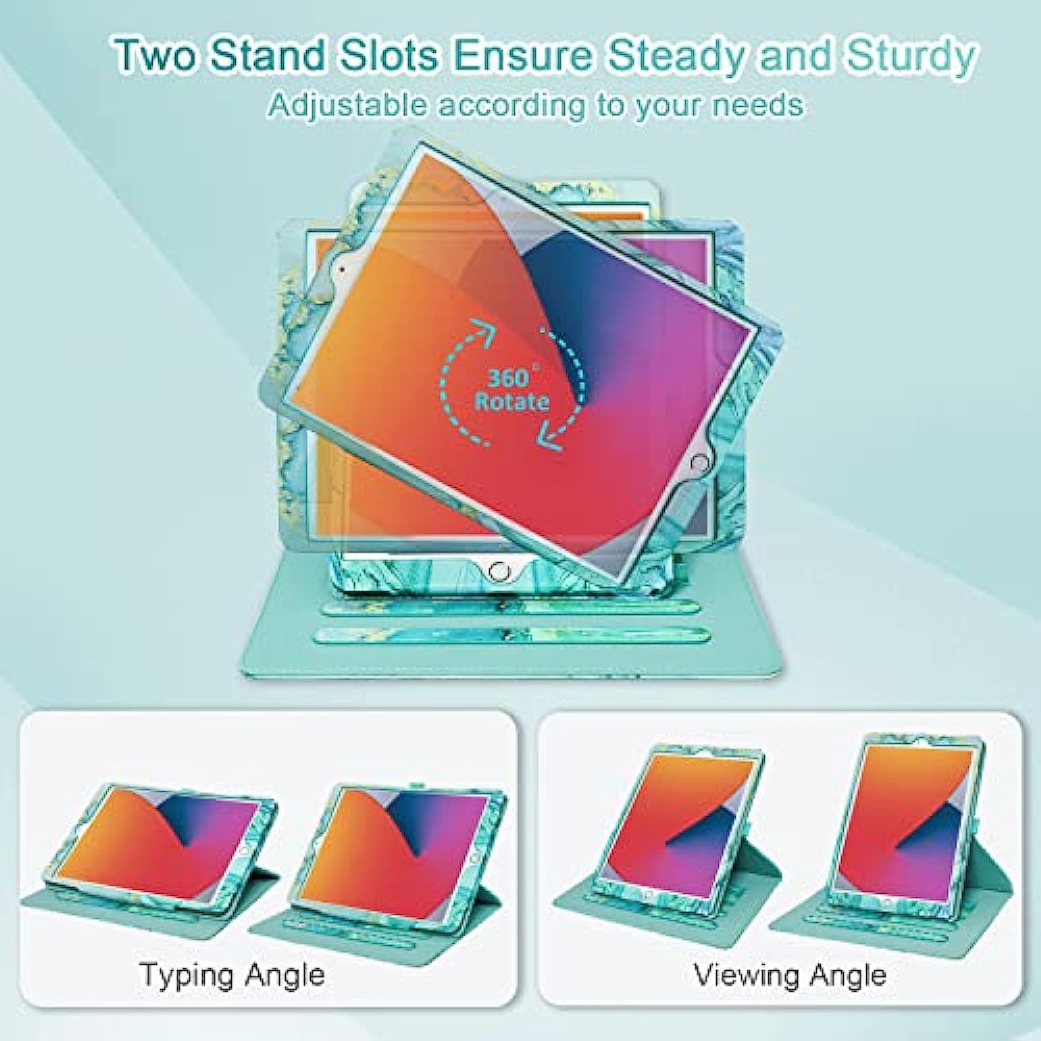 360 Degree Rotating Multi-Angle Viewing Stand for iPad 9th/ 8th/ 7th Generation