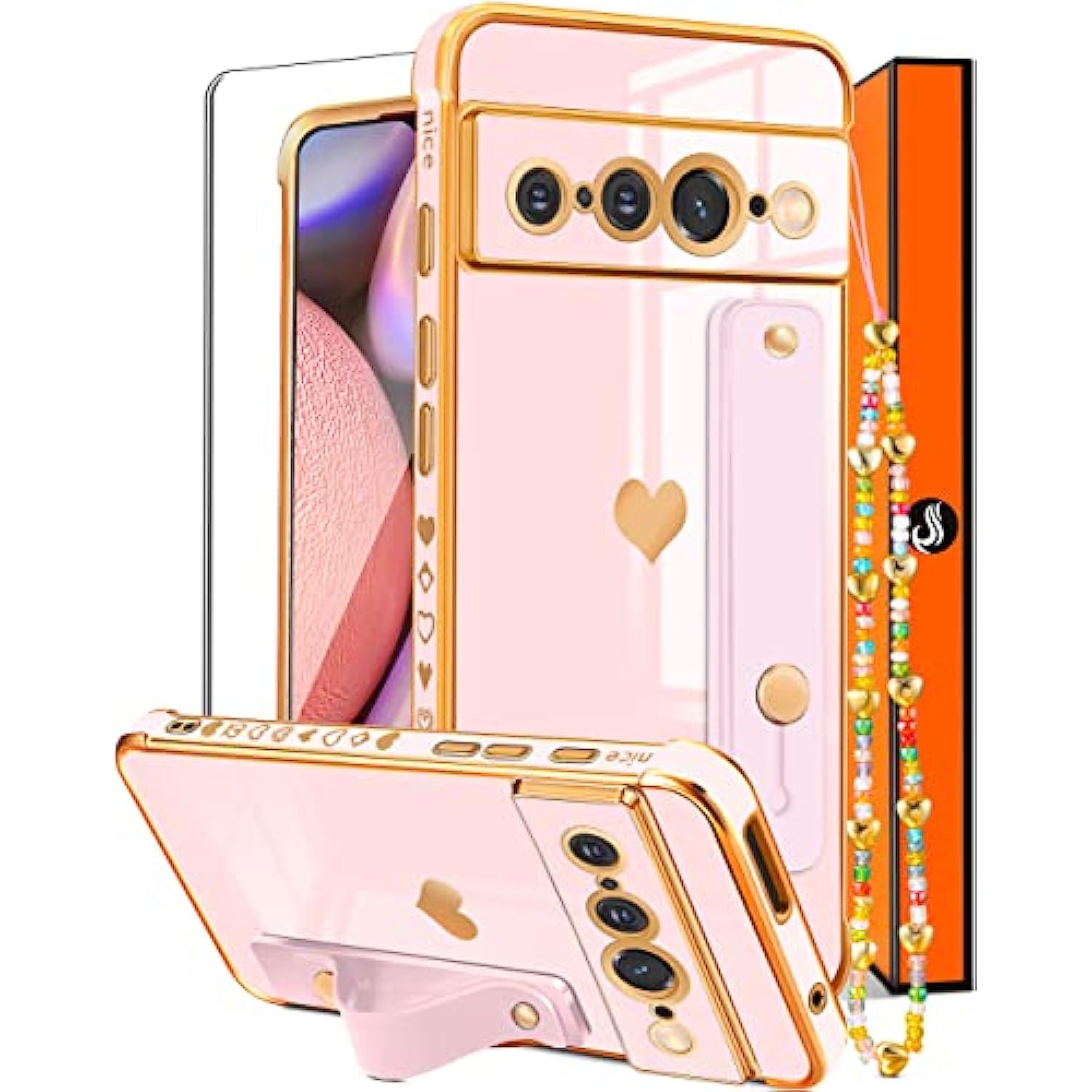 Girls Girly Cute Pretty Phone Cases with Stand for Google Pixel 7 Pro Case 6.7 inch