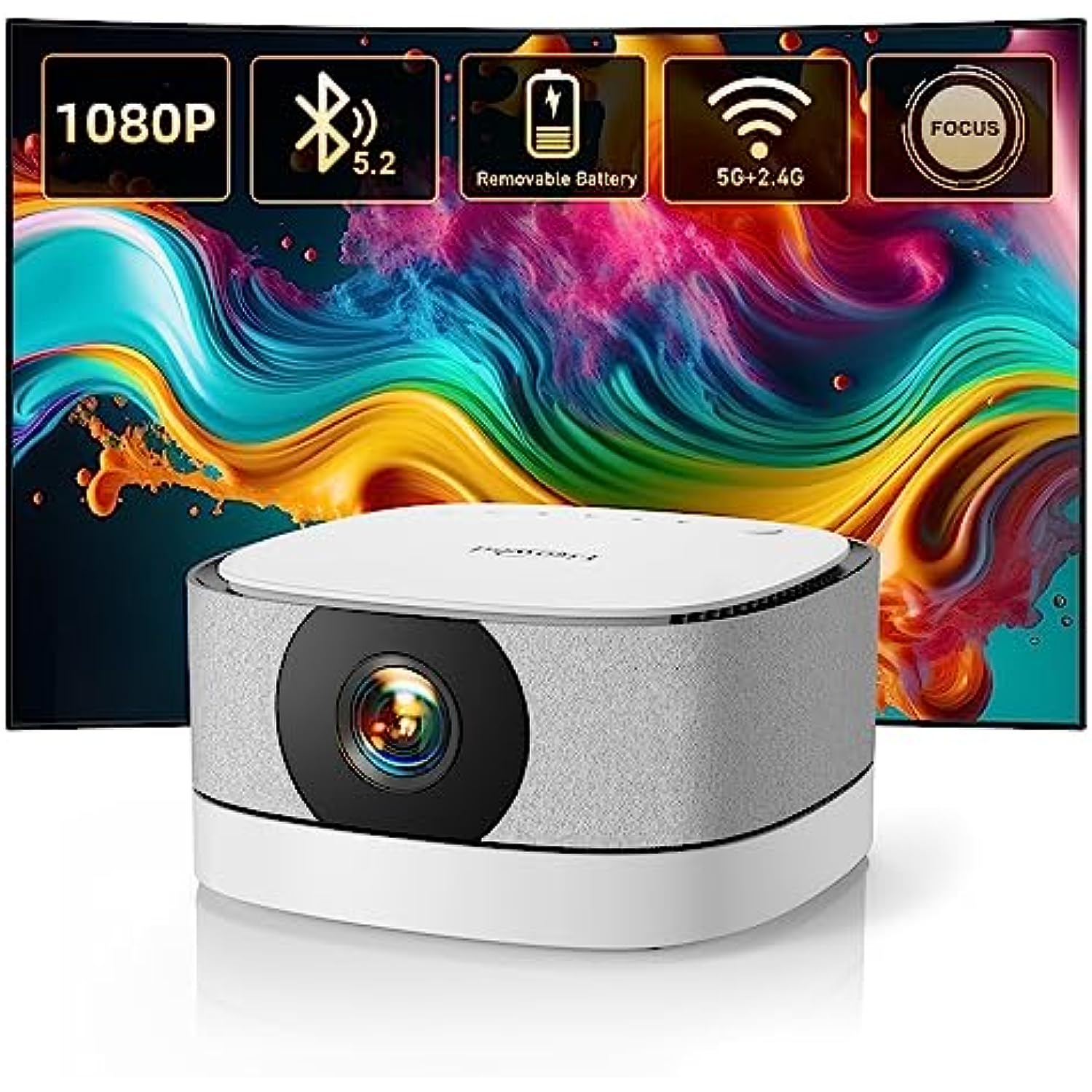 Mini Portable Rechargeable Projector with Electric-Focus & Zoom Movie Projector for Outdoor/Home Use
