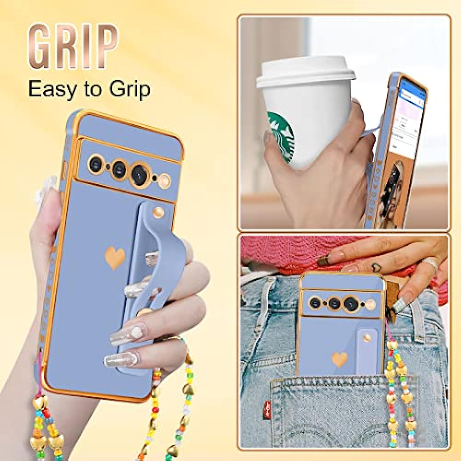 Girls Girly Cute Pretty Phone Cases with Stand for Google Pixel 7 Pro Case 6.7 inch