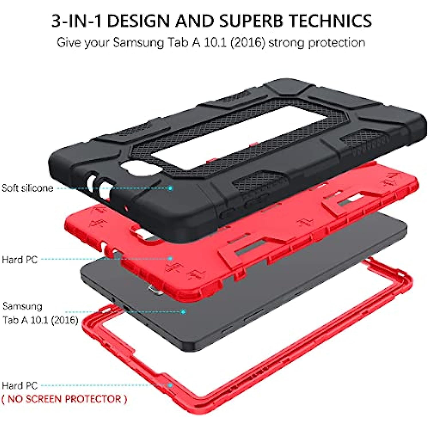 3 in 1 Heavy Duty Rugged Shockproof Protective Anti-Scratch Case Compatible with Samsung Galaxy Tab A 10.1 2016 Case SM-T580 T585 T587