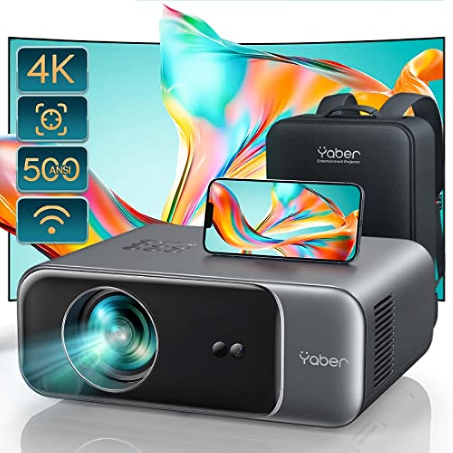 4K Projector with WiFi 6 and Bluetooth 5.2 for Phone/TV Stick/PC