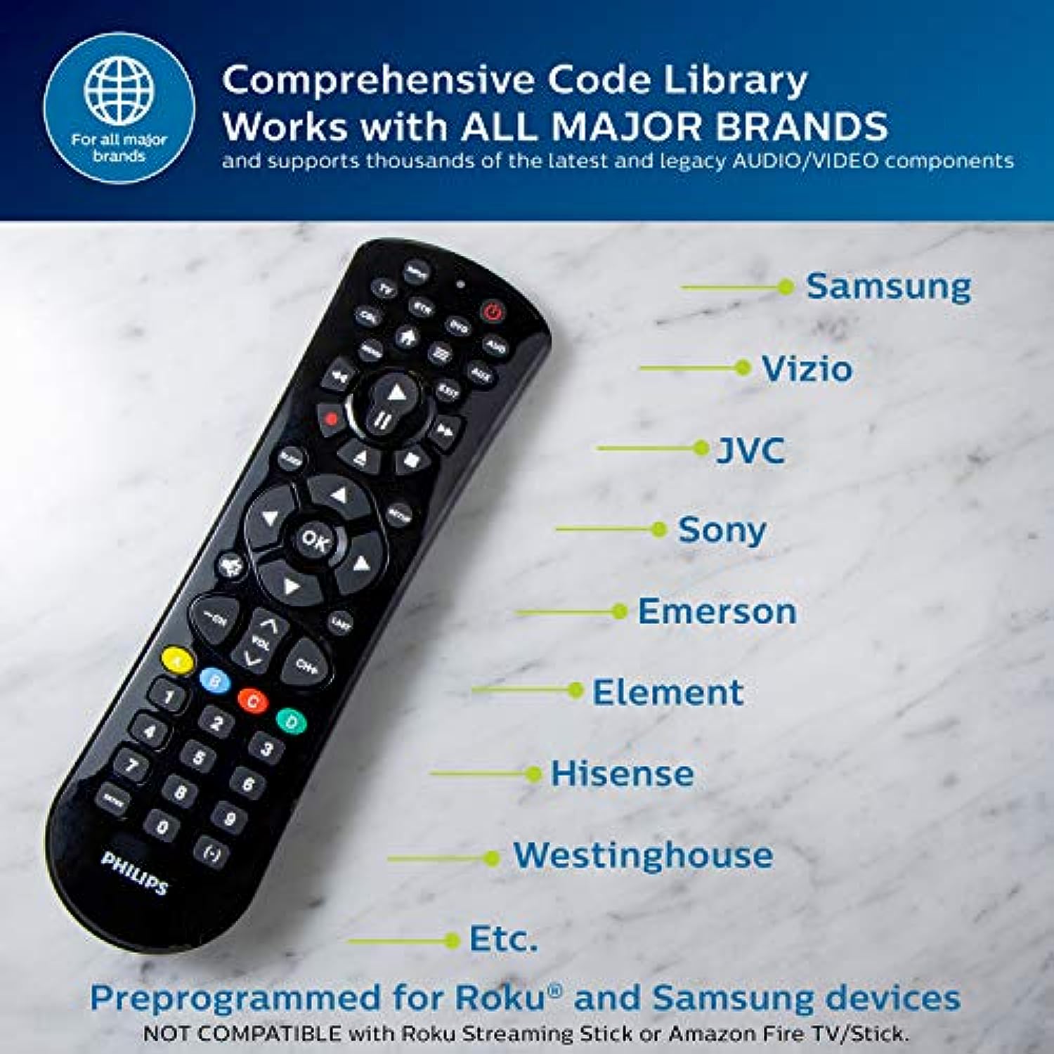 Universal Remote Control Replacement for Samsung, Vizio, LG, Sony, Sharp, Roku, Apple TV, RCA, Panasonic, Smart TVs Simple Setup, 6 Device, Black