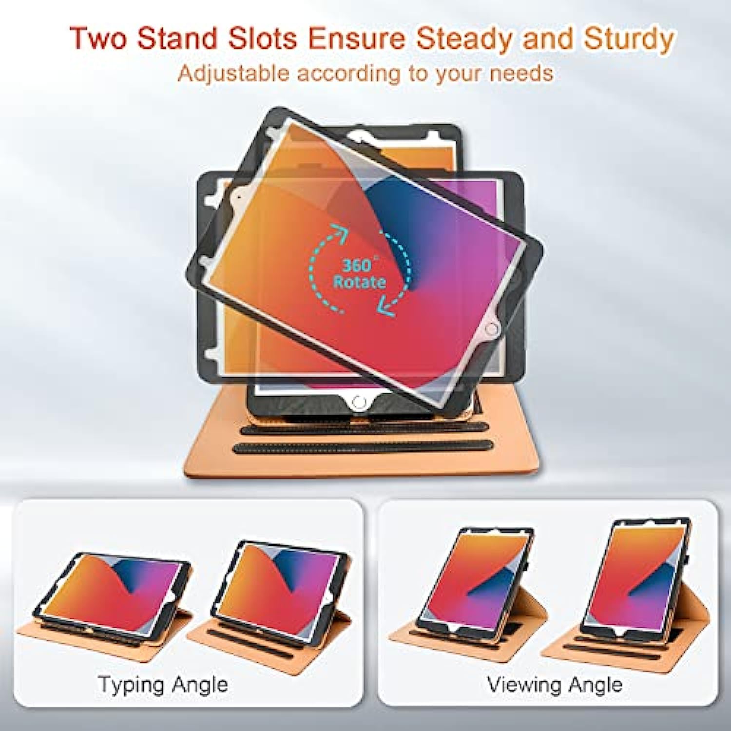 360 Degree Rotating Multi-Angle Viewing Stand for iPad 9th/ 8th/ 7th Generation