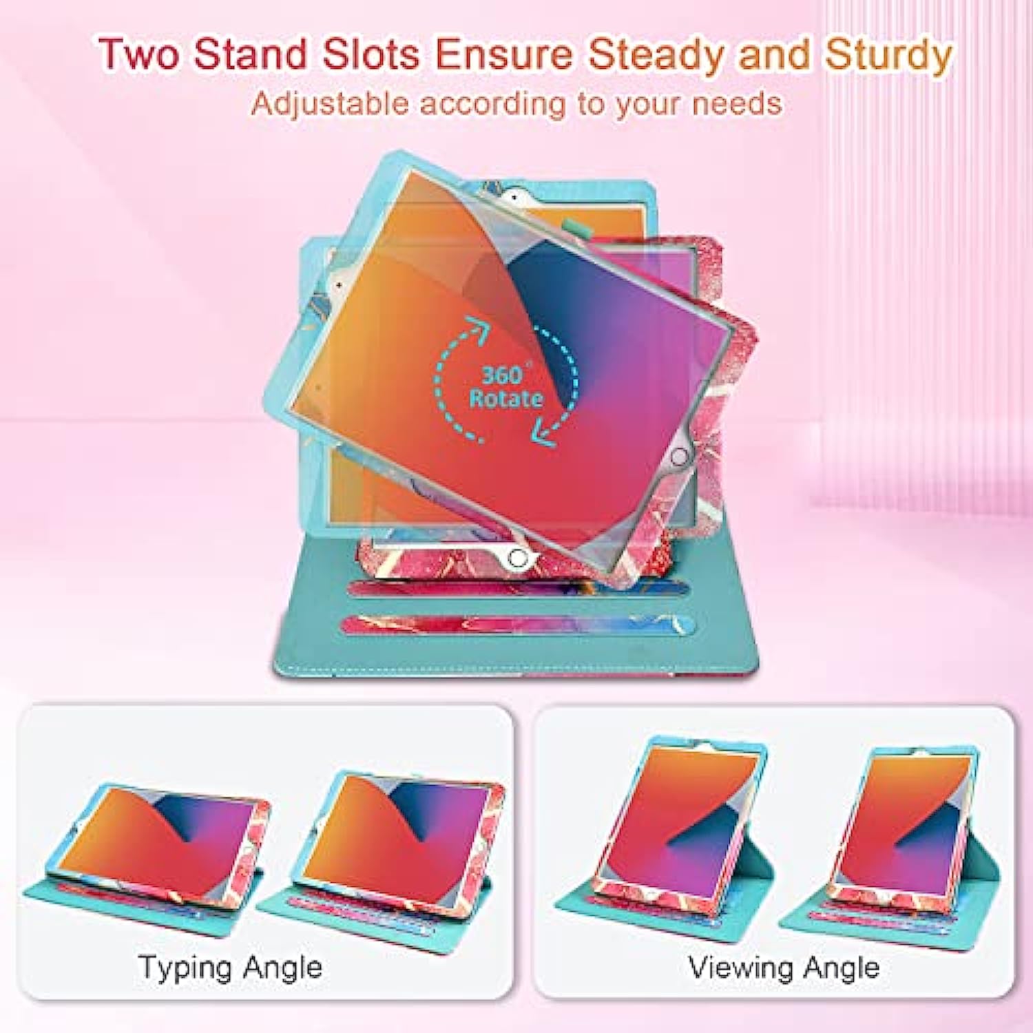 360 Degree Rotating Multi-Angle Viewing Stand for iPad 9th/ 8th/ 7th Generation