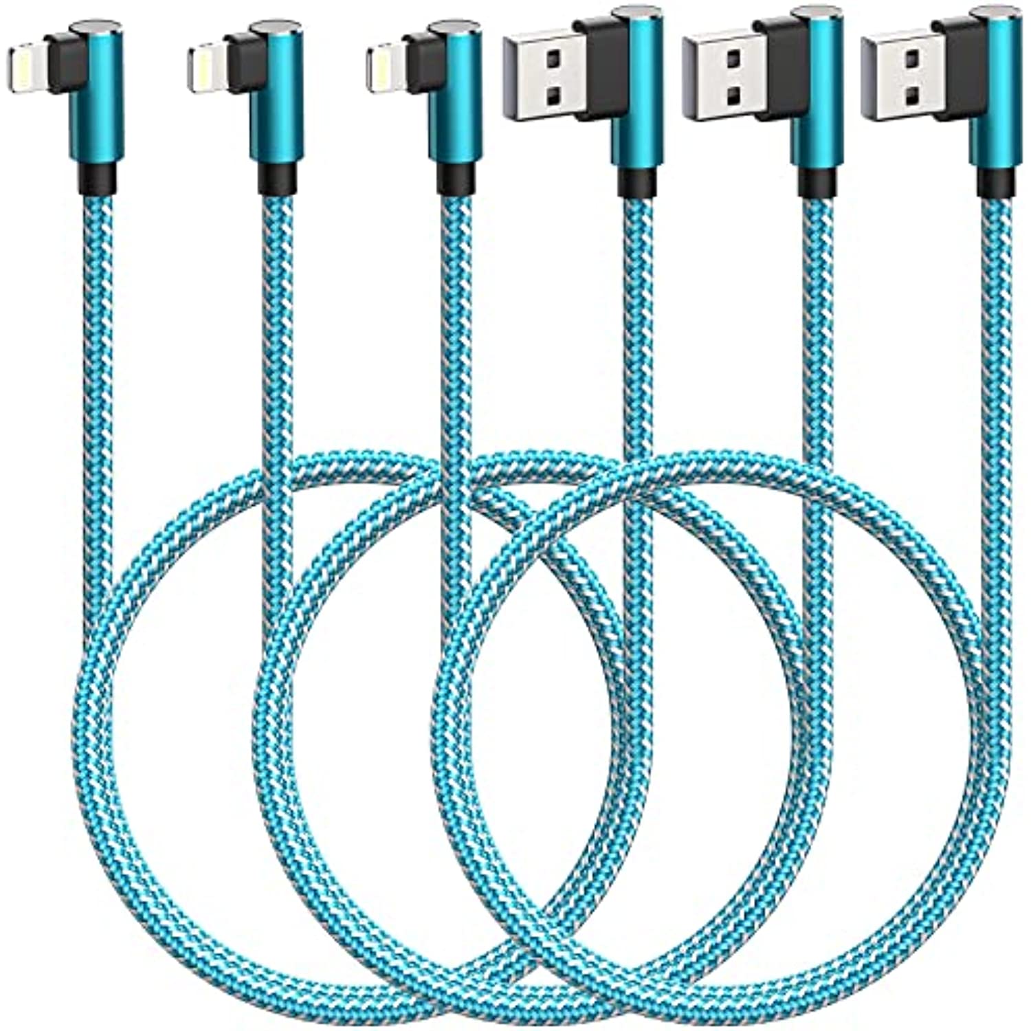 iPhone Charger 10ft 3 Pack 90 Degree Right Angle Lightning Cable