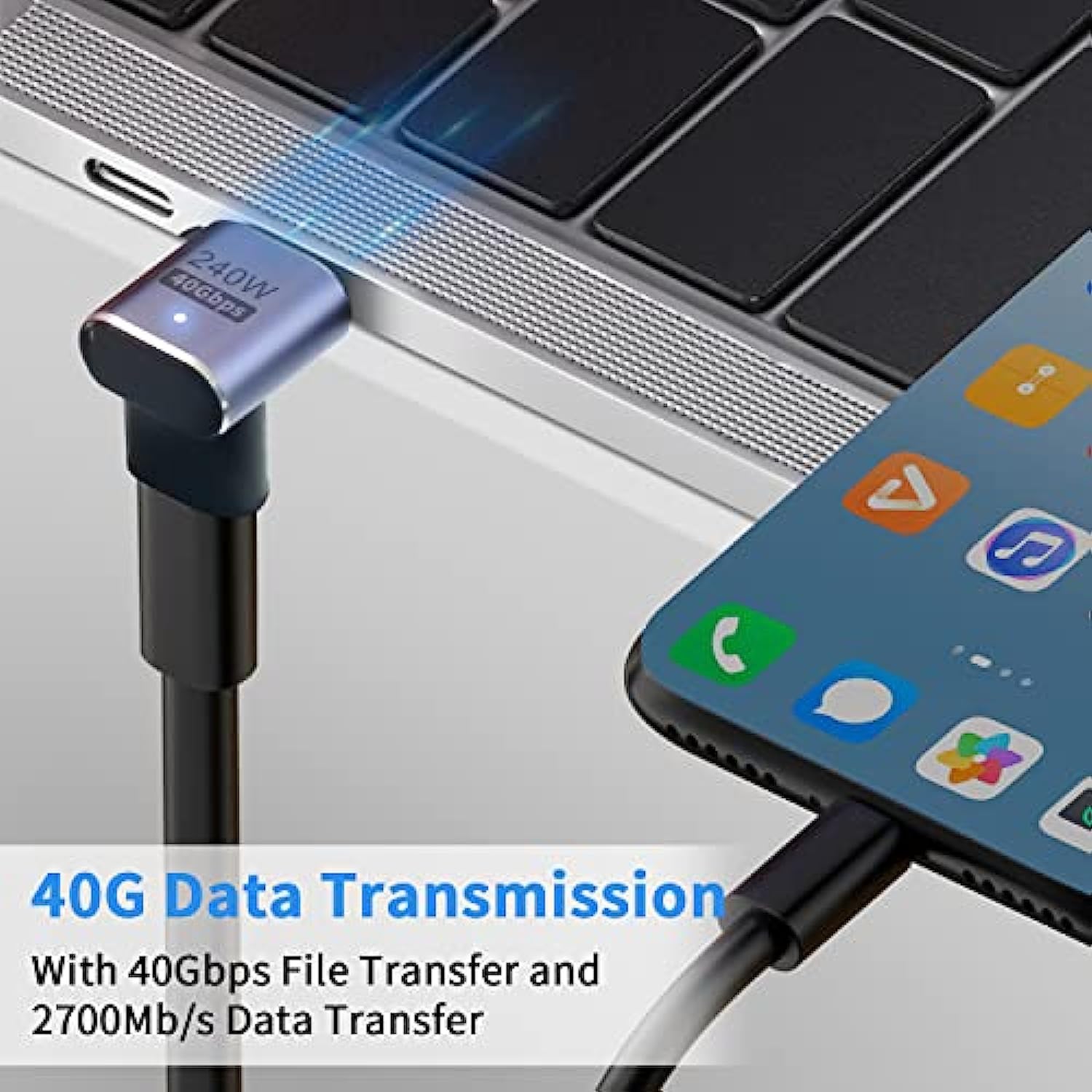 40Gbps USB C Adapter 90 Degree USB C Adapter Up & Down USB C Male to USB C Female Connector with 8K Video Display for ipad, MacBook, 2pack