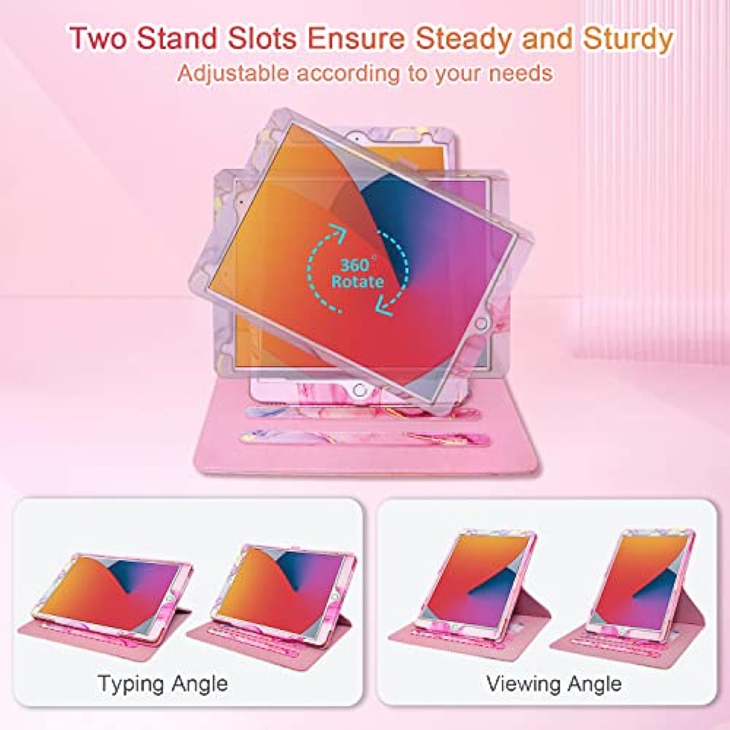 360 Degree Rotating Multi-Angle Viewing Stand for iPad 9th/ 8th/ 7th Generation