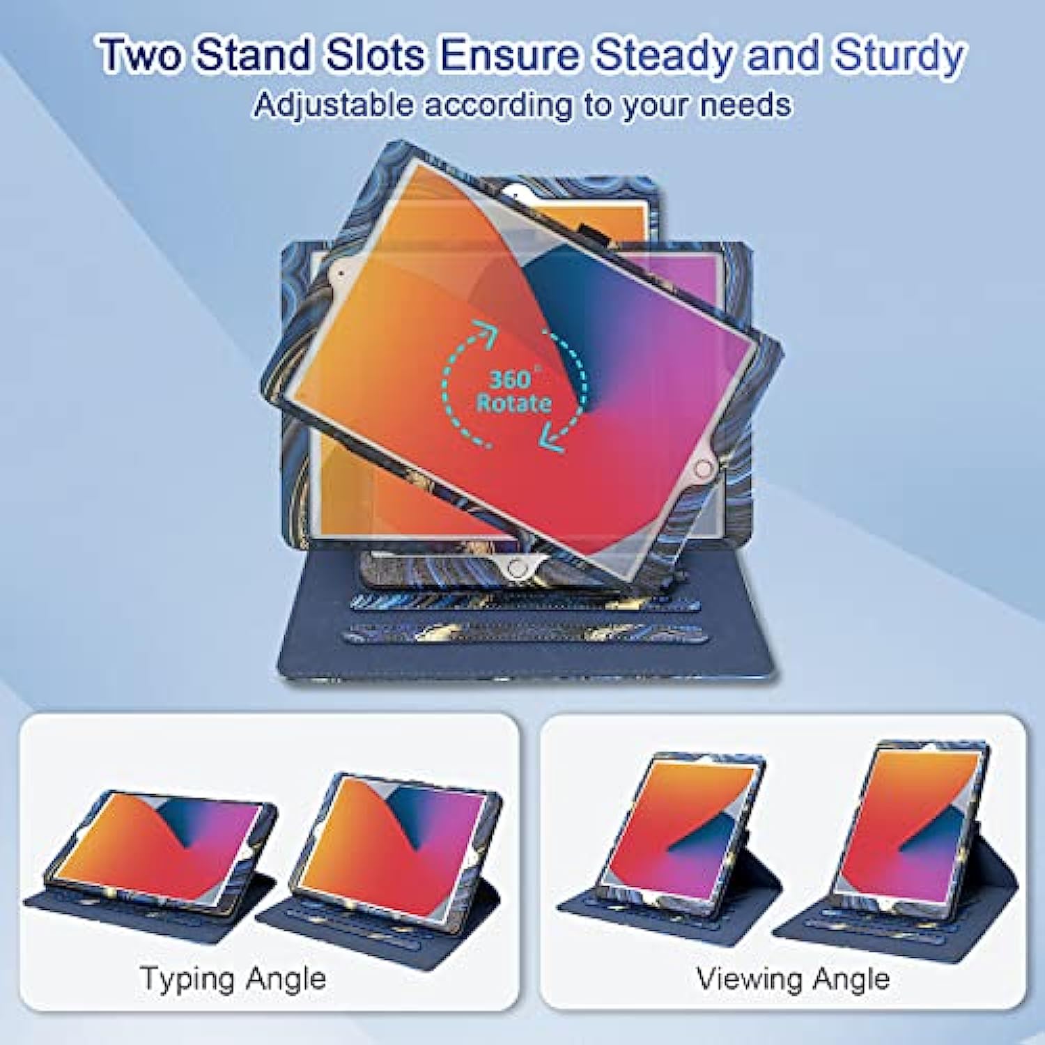 360 Degree Rotating Multi-Angle Viewing Stand for iPad 9th/ 8th/ 7th Generation