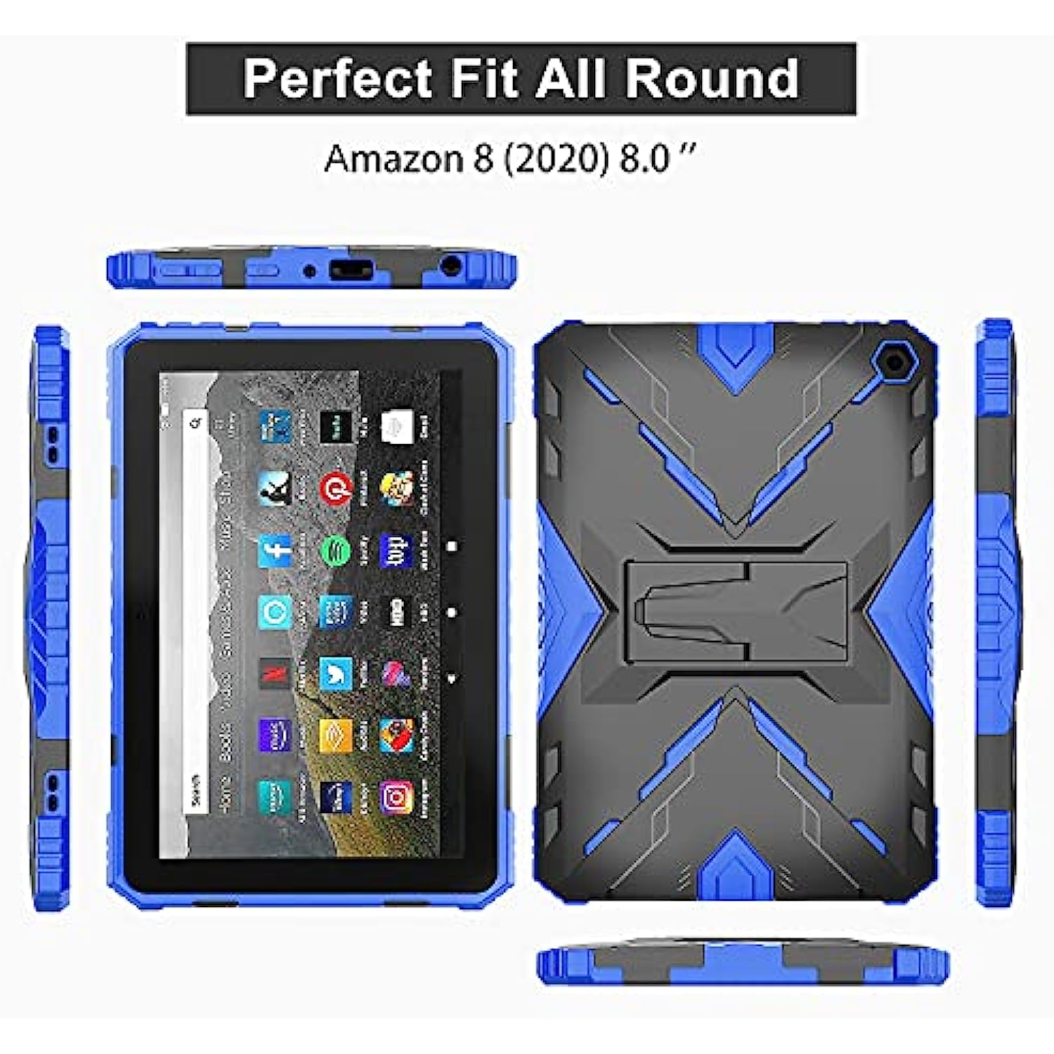 Kickstand Heavy Duty Armor Defender Cover for Kindle Fire HD 8 Case / HD 8 Plus Case 2020 Release 10th Generation