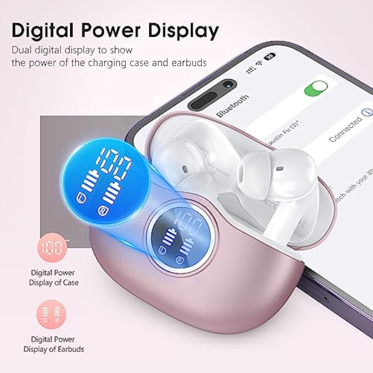 50Hrs Playtime Bluetooth Earbuds Built in Noise Cancellation Mic with Charging Case