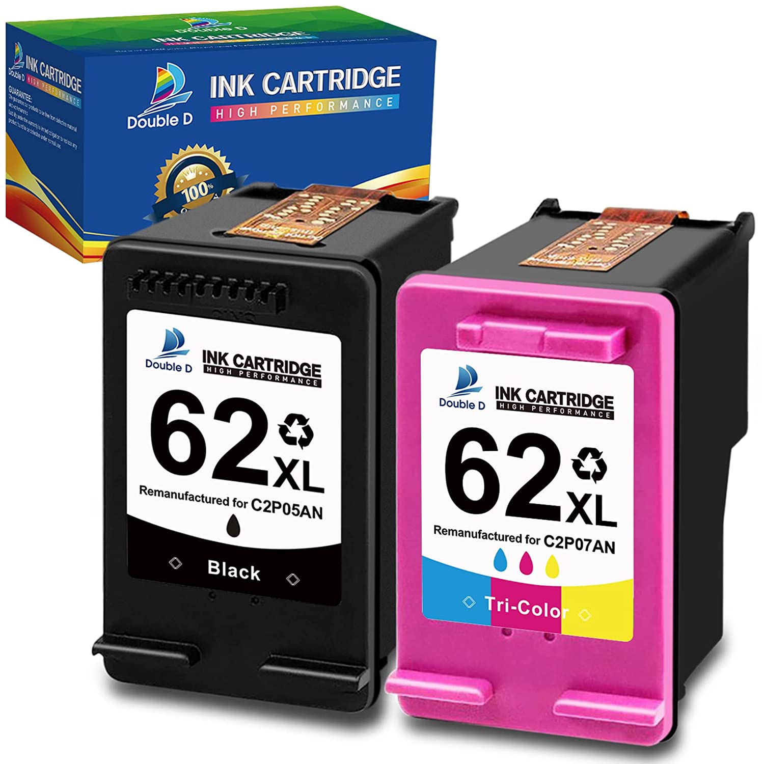 62Xl Ink Cartridge Combo Pack Replacement For Hp 62Xl 62 Xl For Envy 5540 5640 5660 7644 7645 Officejet 5740 8040 Officejet 200 250 Series Printer (1 Black, 1 T..