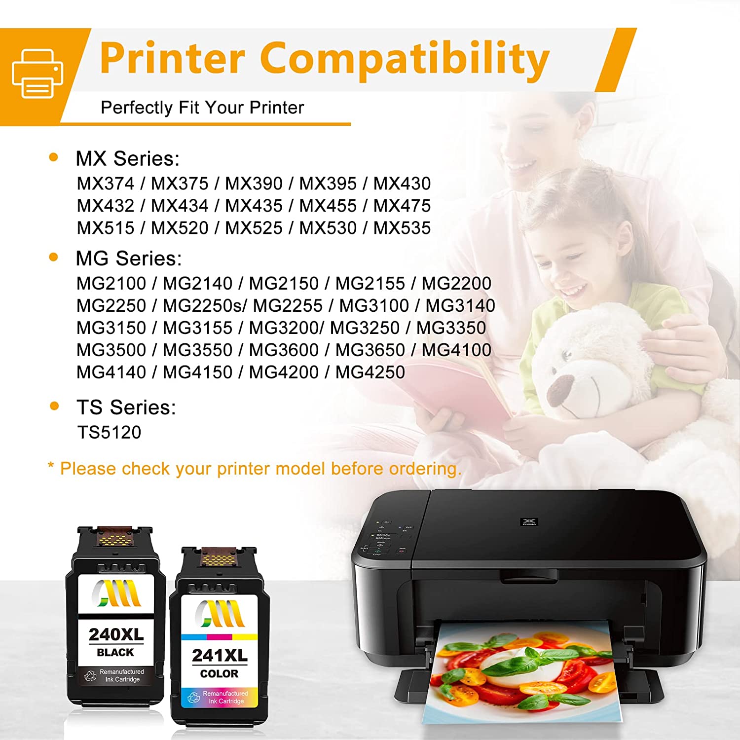 Ink Cartridge Replacement For Canon 240Xl 241Xl Combo Pack Pg-240Xl/Cl-241Xl Ink For Pixma Mg3620 Ts5120 Mg522 Mg3520 Mg2120 Mx532 Mx472 Mx452 Printer (1 Black ..