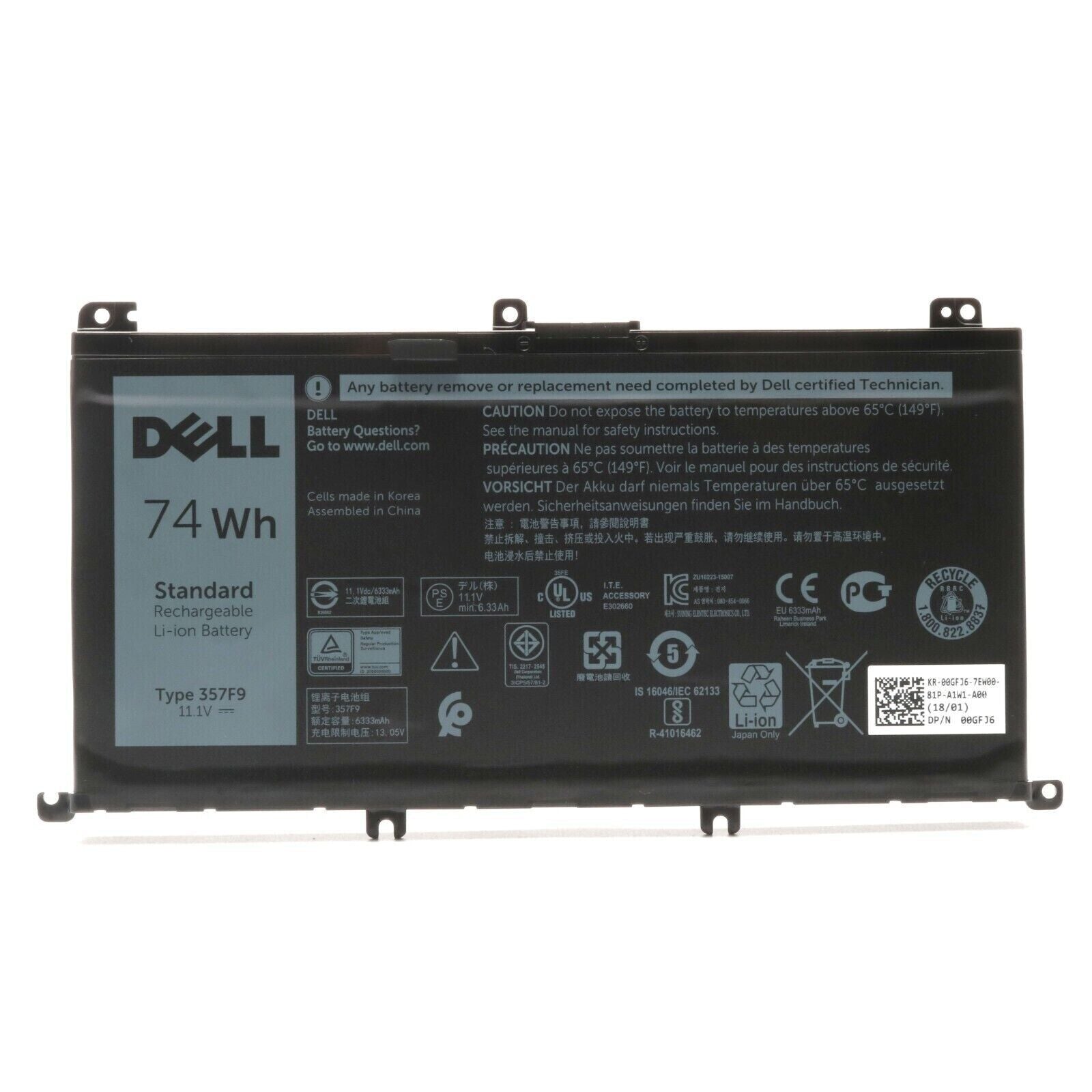 Dell 0357F9 357F9 6-Cells 74Wh Laptop Battery for Inspiron 15 (7559)