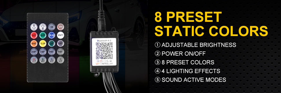 Cars LED Chasing Glow Light Strip Wireless Remote