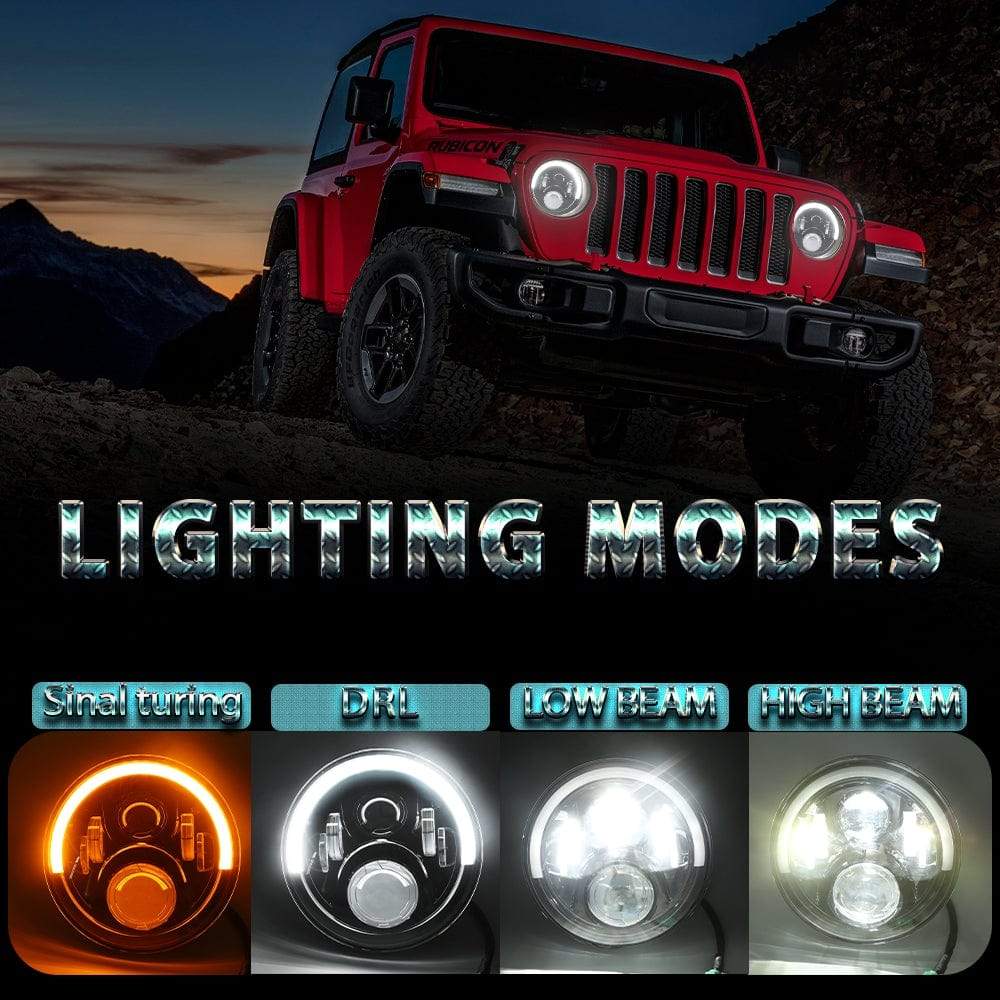 Phare LED à faisceau haut et bas de 7 pouces avec clignotant orange DRL pour Jeep