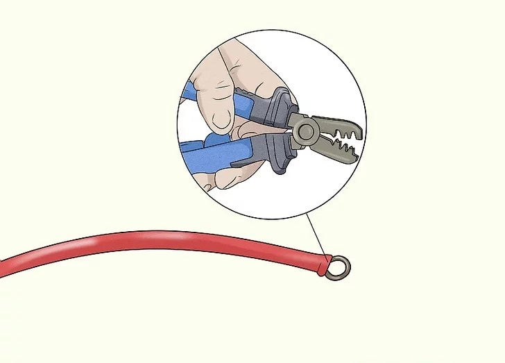 Secure a ring terminal to one end of the red wire.