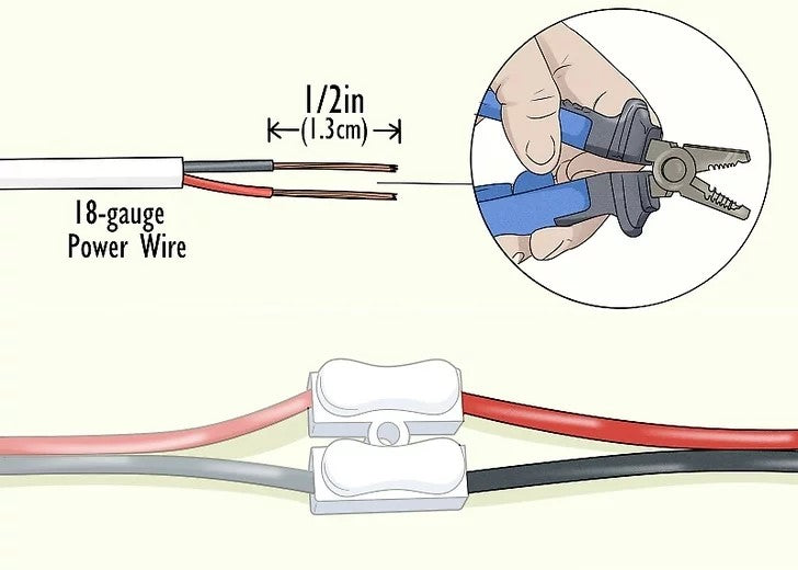 How to Install Whip Lights, Connect 18-gauge power wires to the other end of the connector.