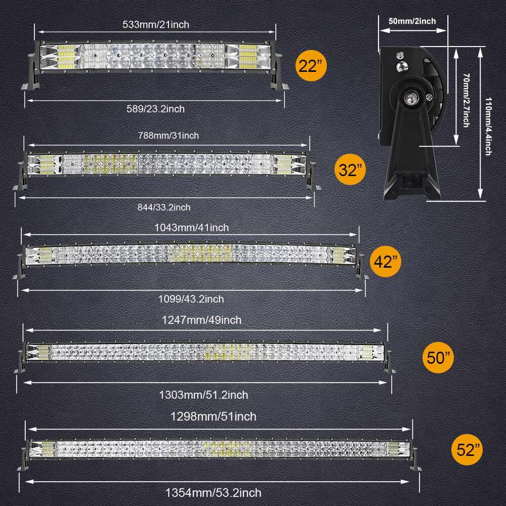 Feux de pare-chocs de barre lumineuse à LED à faisceau combiné à double rangée de 52 pouces 12D