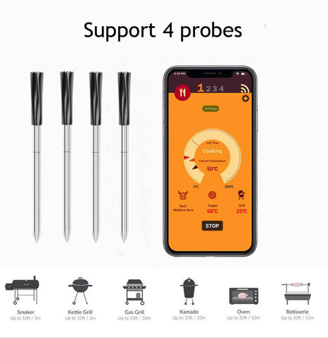 Smart Meat Thermometer with Bluetooth, 100ft Wireless Range for