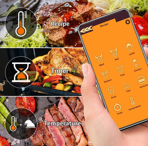 Smart Meat Thermometer with Bluetooth, 100ft Wireless Range for Deep F