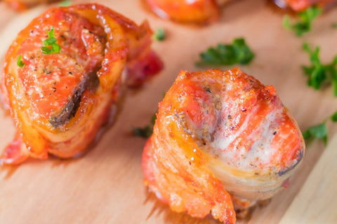 Bacon wrapped salmon bites