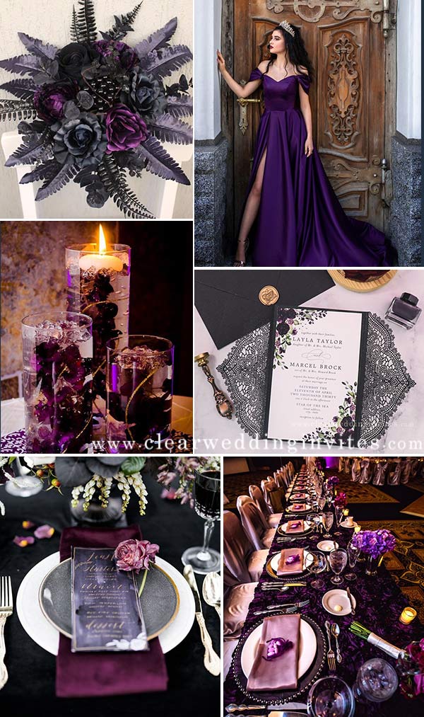 black and purple wedding invitations