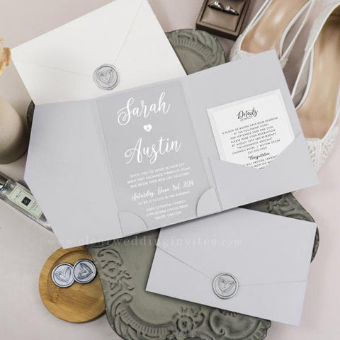 Hand Drawn Heart Clear Acrylic Pocket Wedding Invitations CWIA261