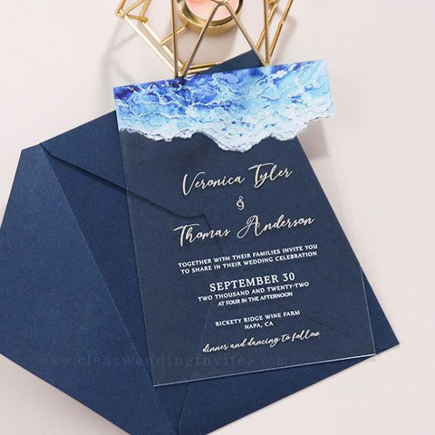Ocean Wave Beach Nautical Acrylic Clear Wedding Invitations CWIA64