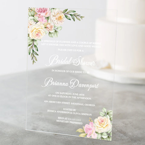 PINK AND IVORY FLORAL BRIDAL SHOWER INVITATIONS