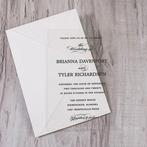 classy ivory calligraphy simple neutral clear wedding invitations CWIA17