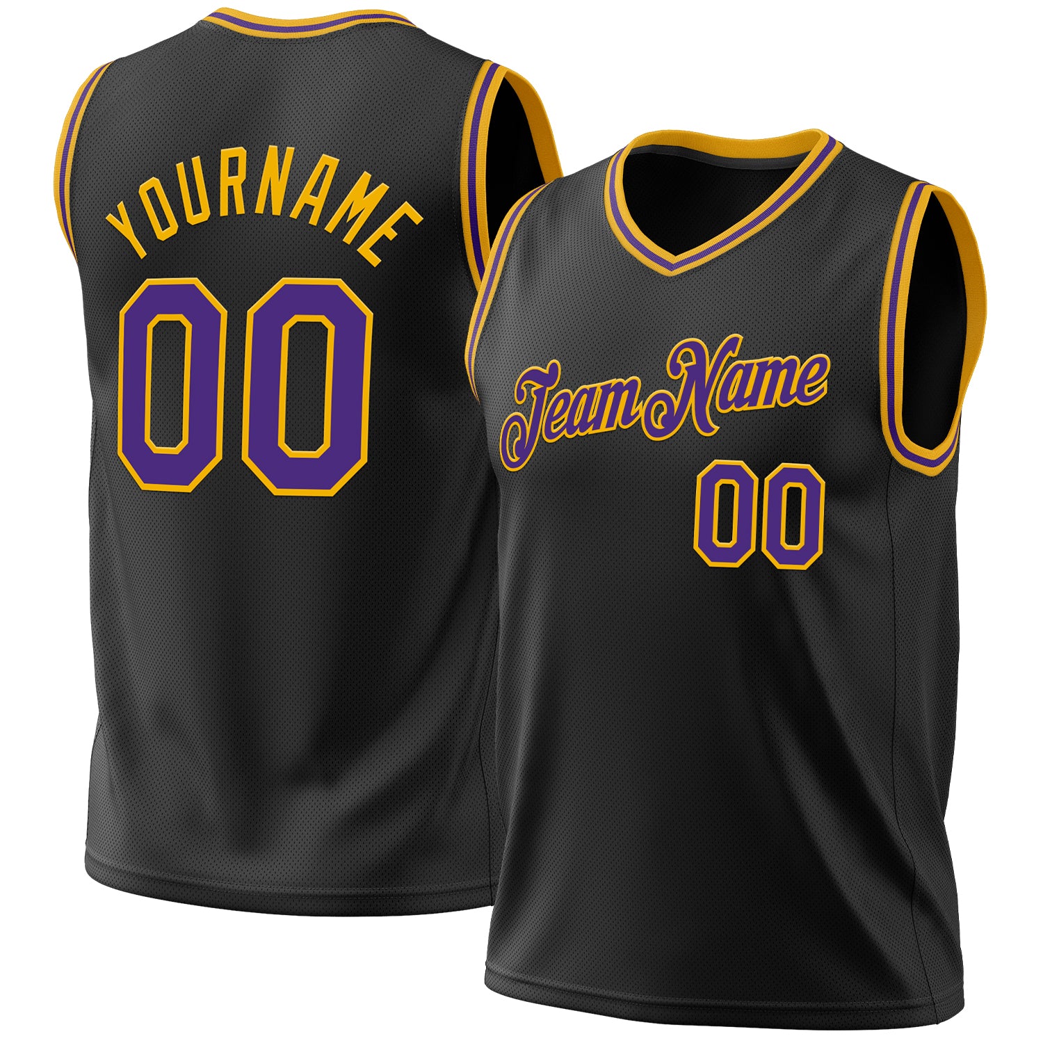 Custom Black Purple-Gold Authentic Throwback Basketball Jersey