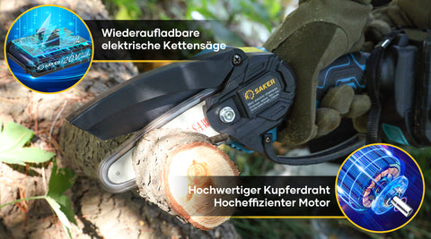 Saker 18V Mini Akuu Elektrisch Kettensäge ist Wiederaufladbare und leistungsstarke