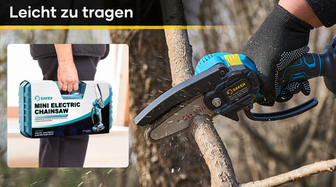 Saker Einhand Kettensäge mit Akku ist leicht zu tragen