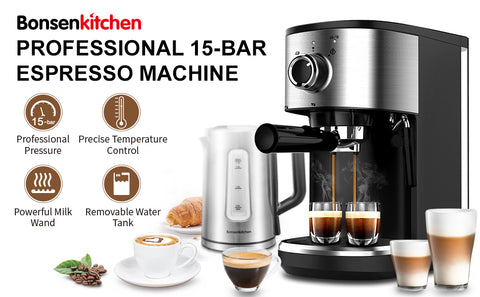 Bonsenkitchen Espresso Machine,15 Bar Coffee Machine With Foaming Milk –  zertor