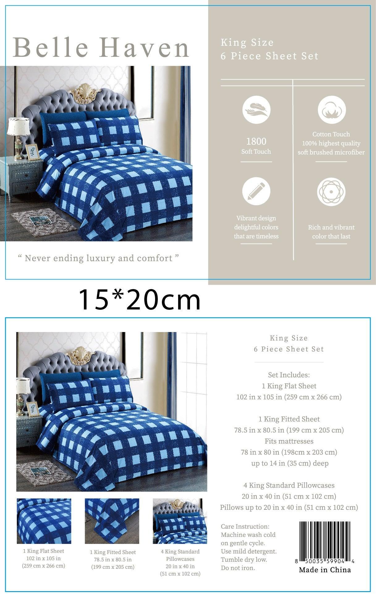 Belle Haven 6 Piece Sheet Set Bedding Set Royal Blue/Baby Blue Checkered