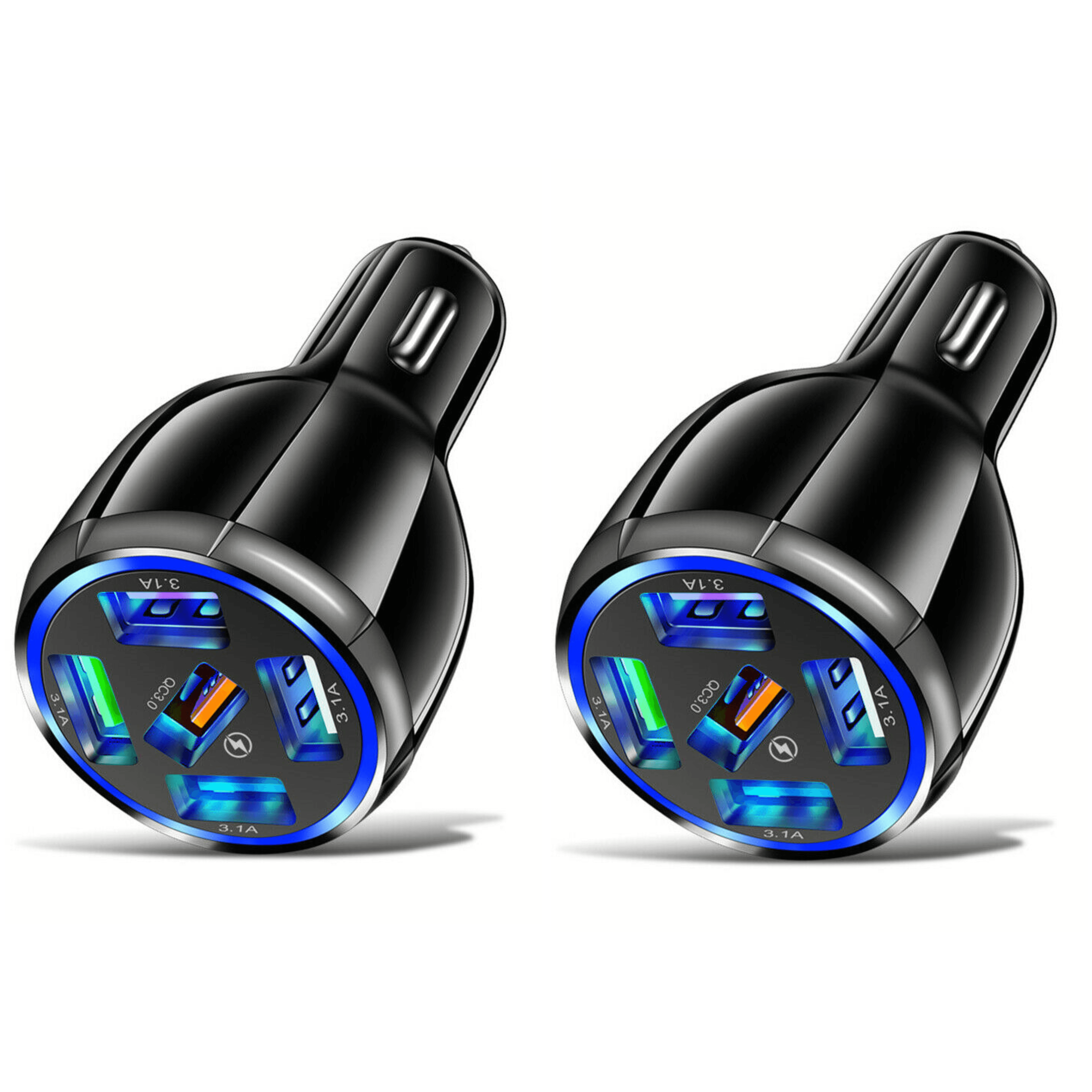 2 Pack PBG 5 Port USB Fast Car Charger with LED Display Charge 5 Devices at once