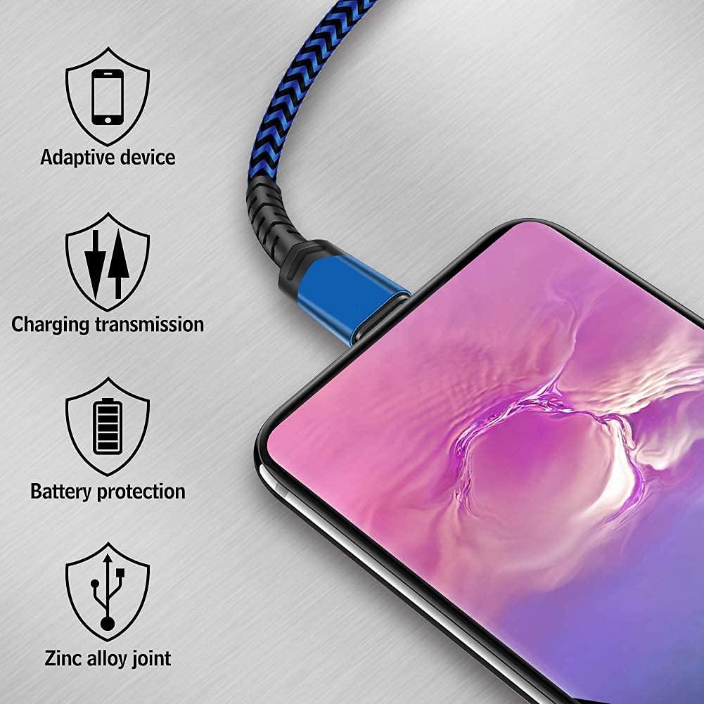 Blue Protected USB C Cable USB-C to USB-A Fast Charging Aluminum Housing Compatible with Samsung Galaxy S10 S9 Note 9 8 S8 Plus,LG V30 V20 G6 & more - 3 Sizes