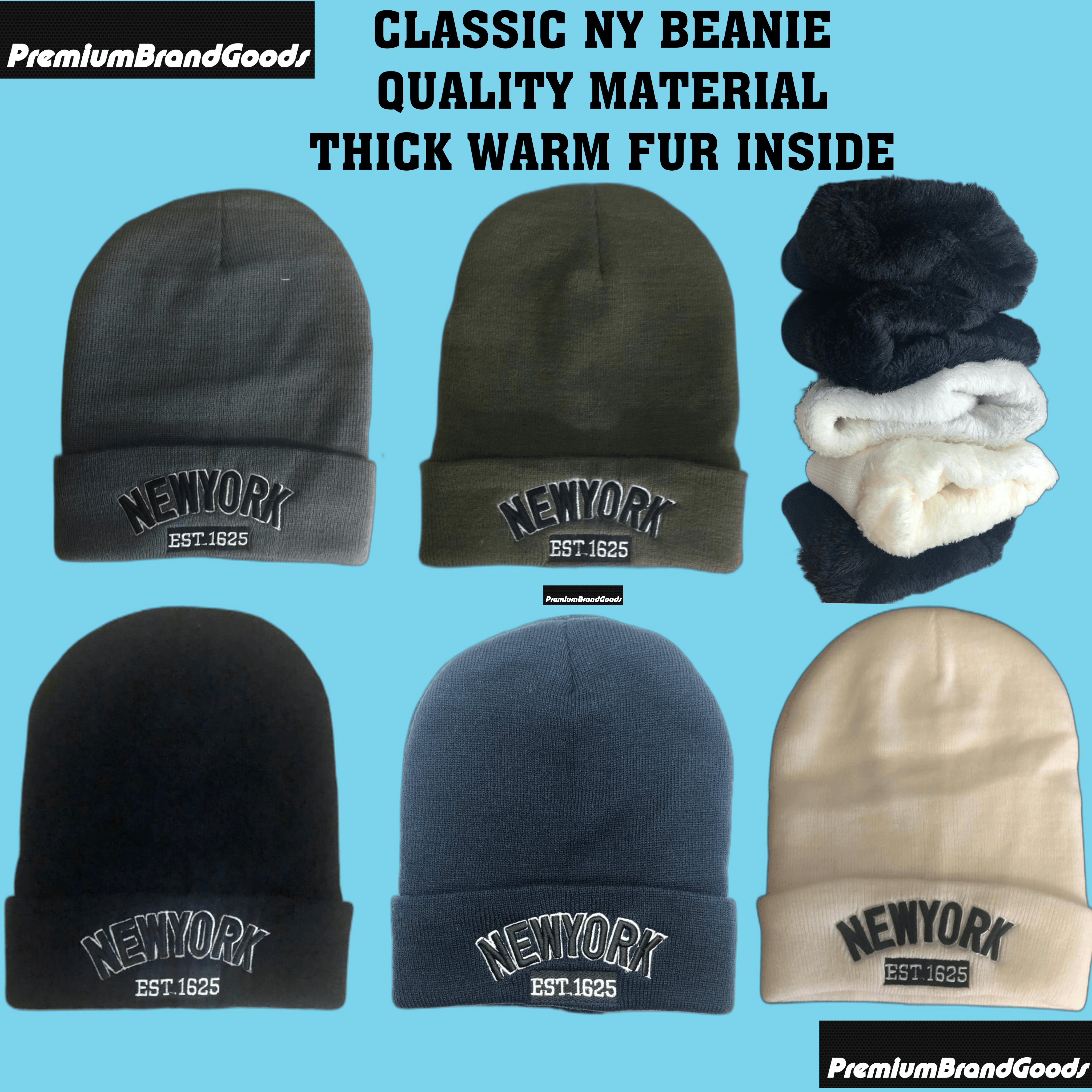 Classic NY Winter Hat Beanies with Thick Fur