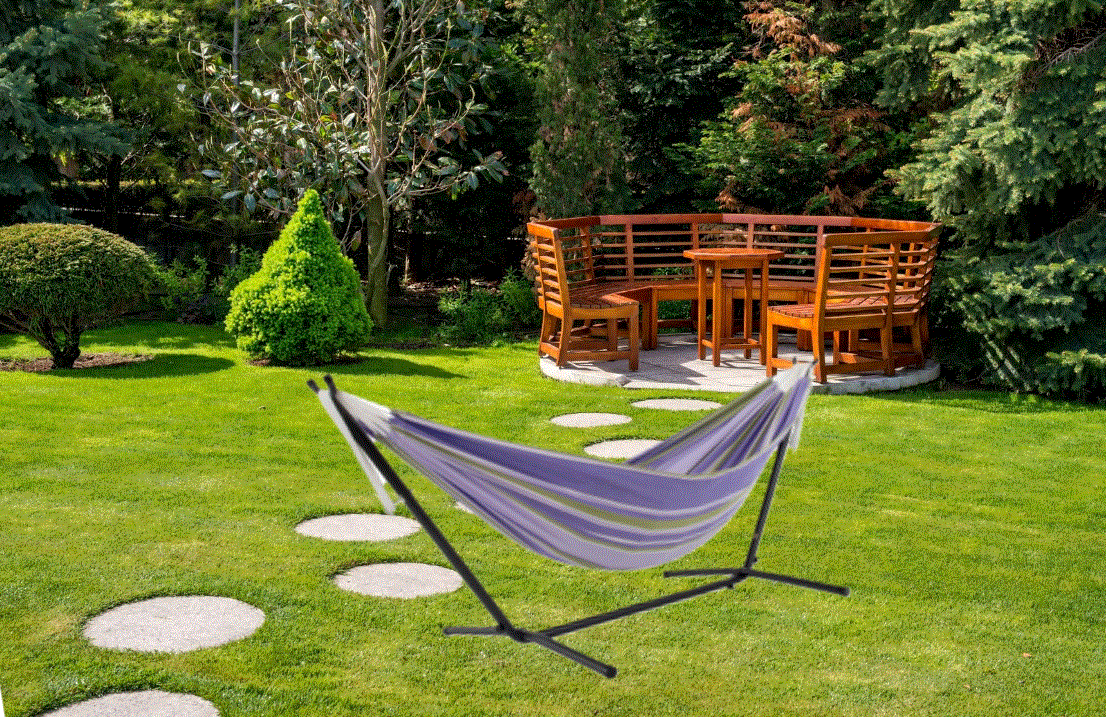 Double Cotton Freestanding Tranquility Hammock Designed for two Airy Strong Holding up to 450LB