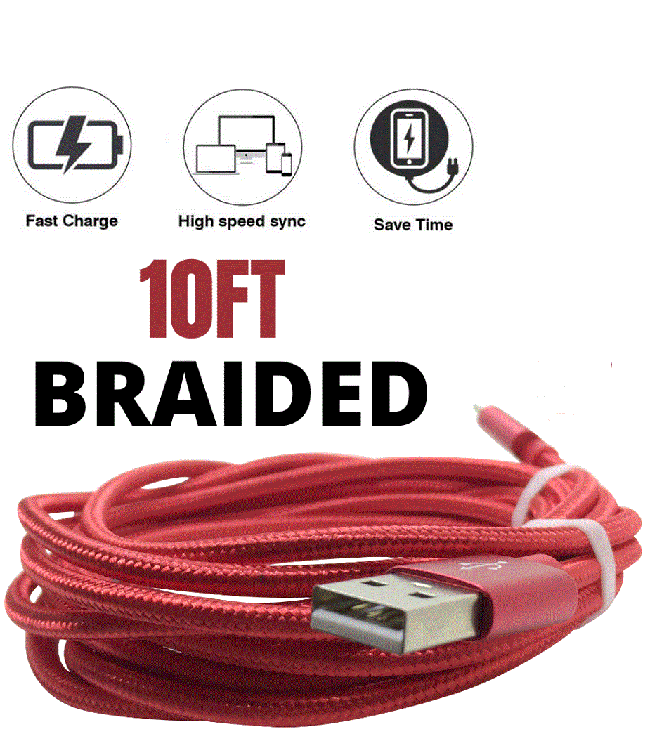 Multi-Color 6 Pack! of 10Ft Braided USB Charger Lightning Cable