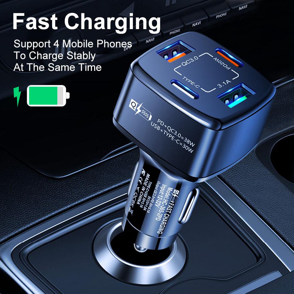 4-Port PD/USB Car Charger & 10FT Zebra iPhone Cable Bundle