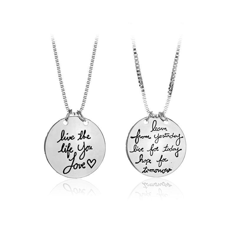 Round Letter Tag Live The Life You Love Love Pendant Necklace