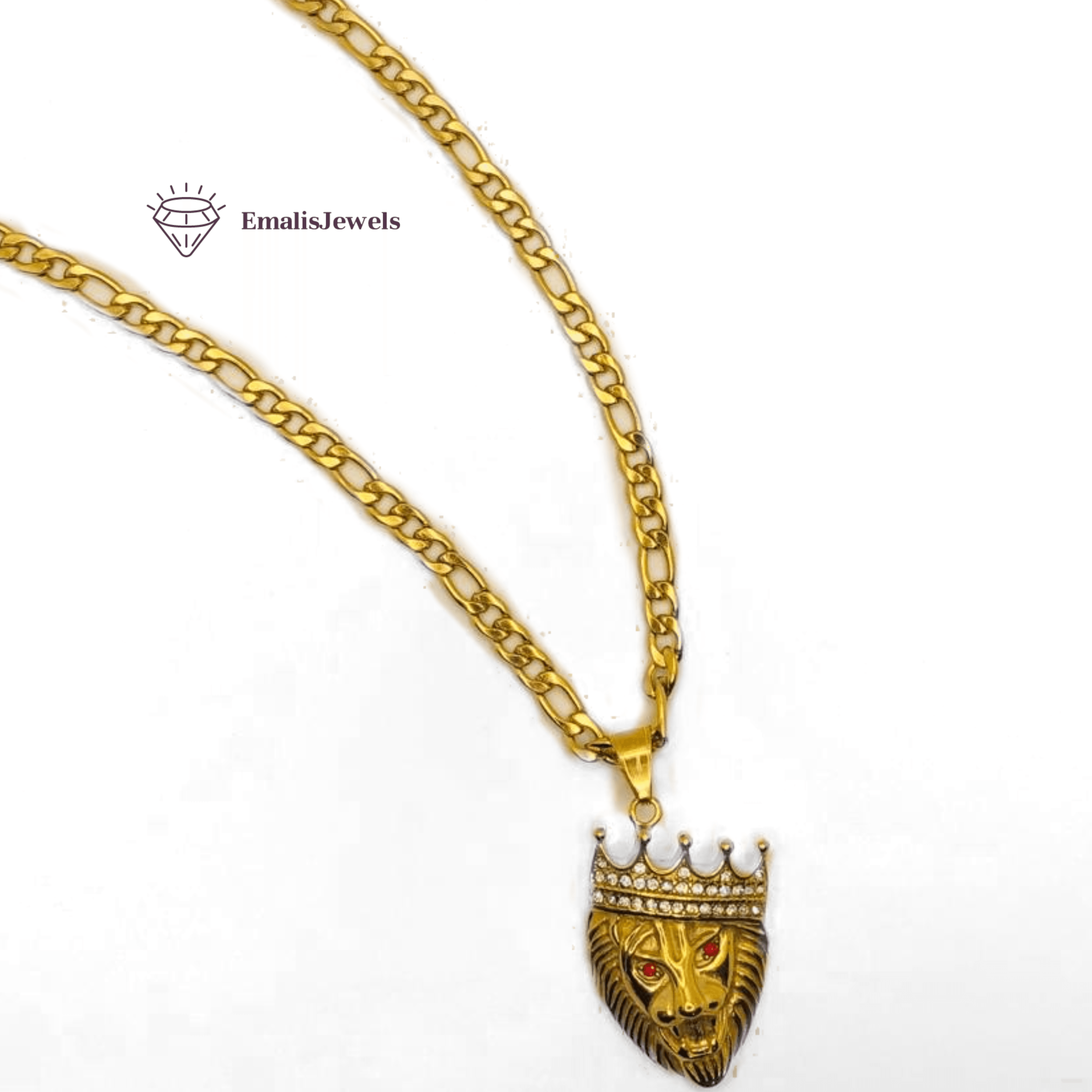 Stainless Steel Chain Necklace and Stainless Steel Gold Overlay King Lion Pendant