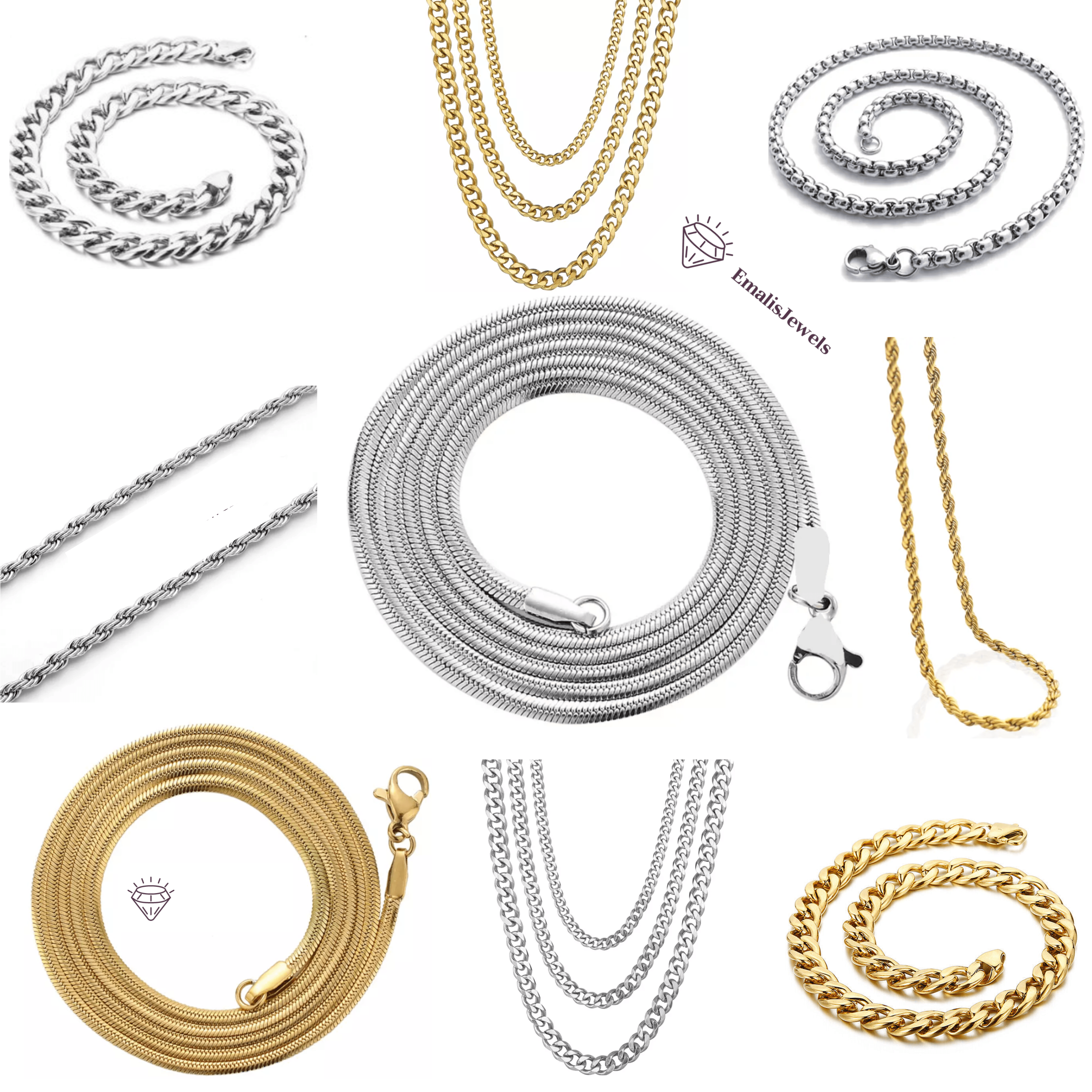 Stainless Steel Necklace Chains (Multiple Sizes & Styles)