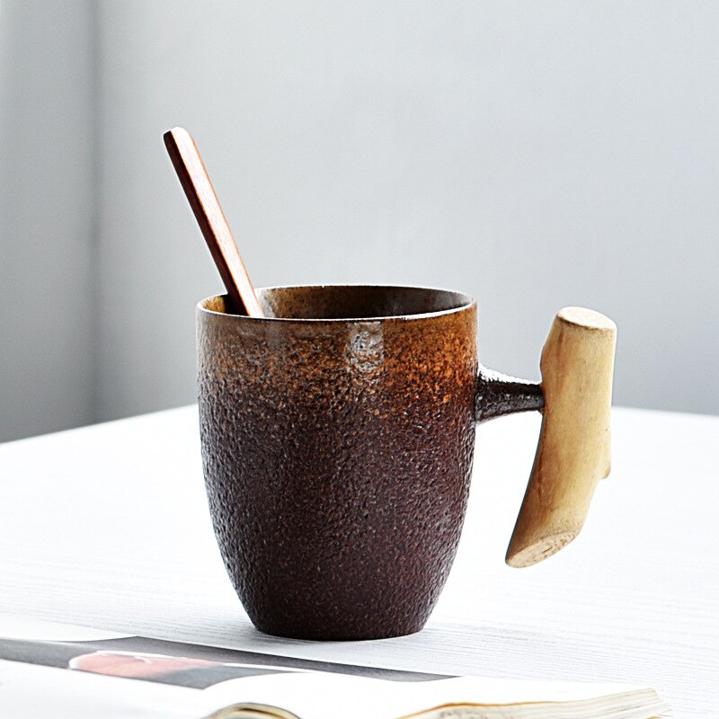 Vintage Ceramic Coffee Mug Japanese Style with spoon