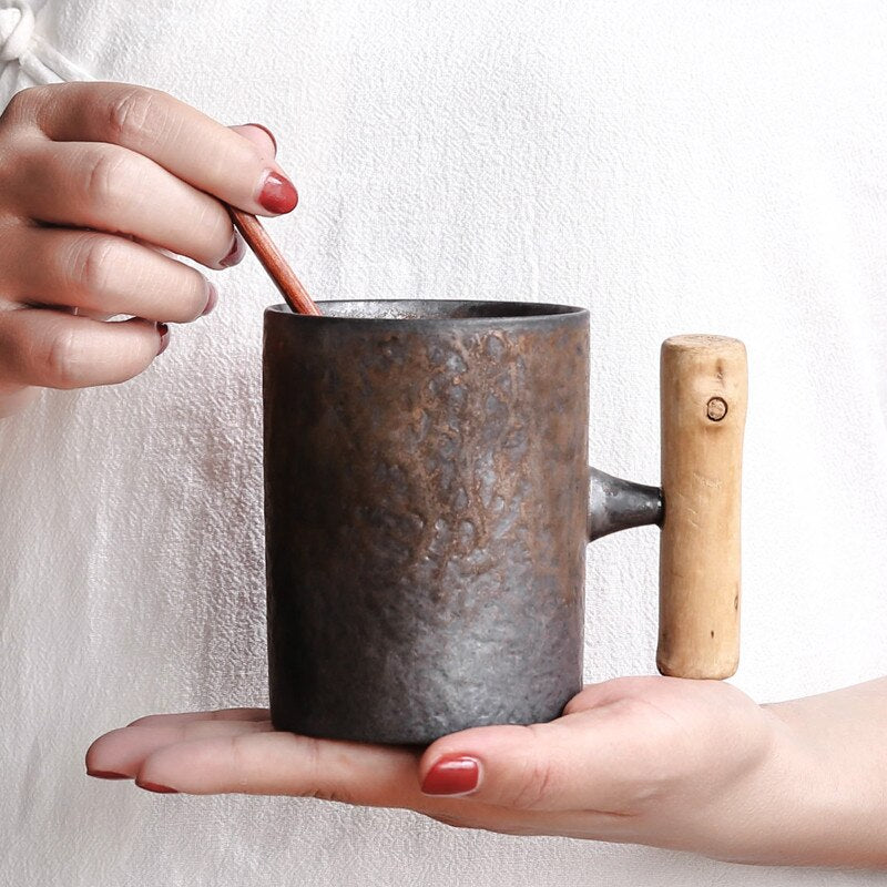 Vintage Ceramic Coffee Mug Japanese Style with spoon