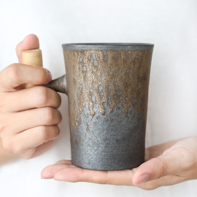 Vintage Ceramic Coffee Mug Japanese Style with spoon