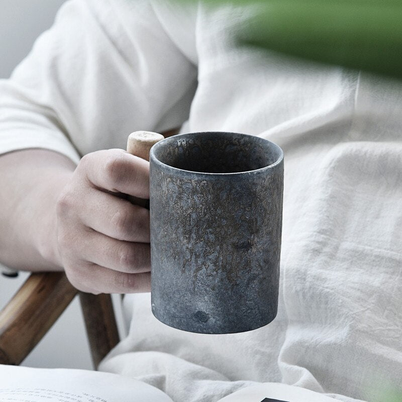 Vintage Ceramic Coffee Mug Japanese Style with spoon