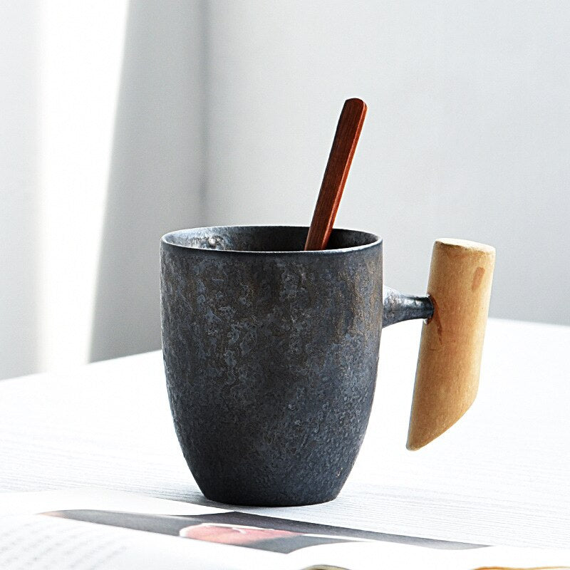 Vintage Ceramic Coffee Mug Japanese Style with spoon